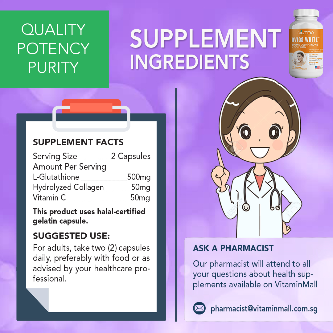 Ovios White Skin Whitening Supplement LGlutathione with Collagen